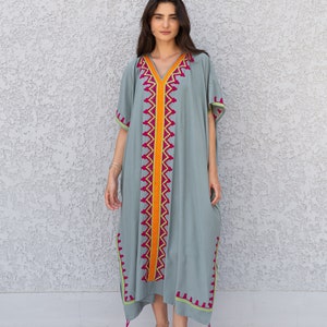 Colorful Grey embroidered caftan, Cotton caftan, Plus size Kaftan, Free size Bohemian Caftan, Cotton Kaftan, Exotic Kaftan, Moroccan Caftan