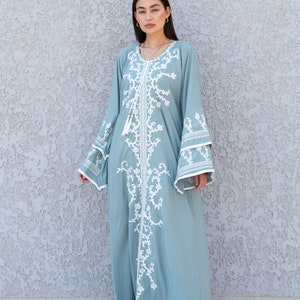 Elegant Mint wedding embroidered Kaftan maxi dress, Kaftan maxi, Cotton caftan women, caftan, Chic embroidered caftan, Egyptian cotton 10-23