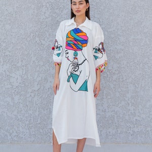 White African woman embroidered cotton caftan, Short embroidered Cotton caftan dress, African women clothing, caftan, caftans 10-23