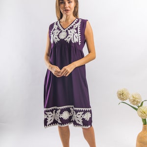 Cute Dark Purple embroidered tunic dress, embroidered tunic Kaftan, summer dress, Egyptian cotton. Summer, party, casual, home dress