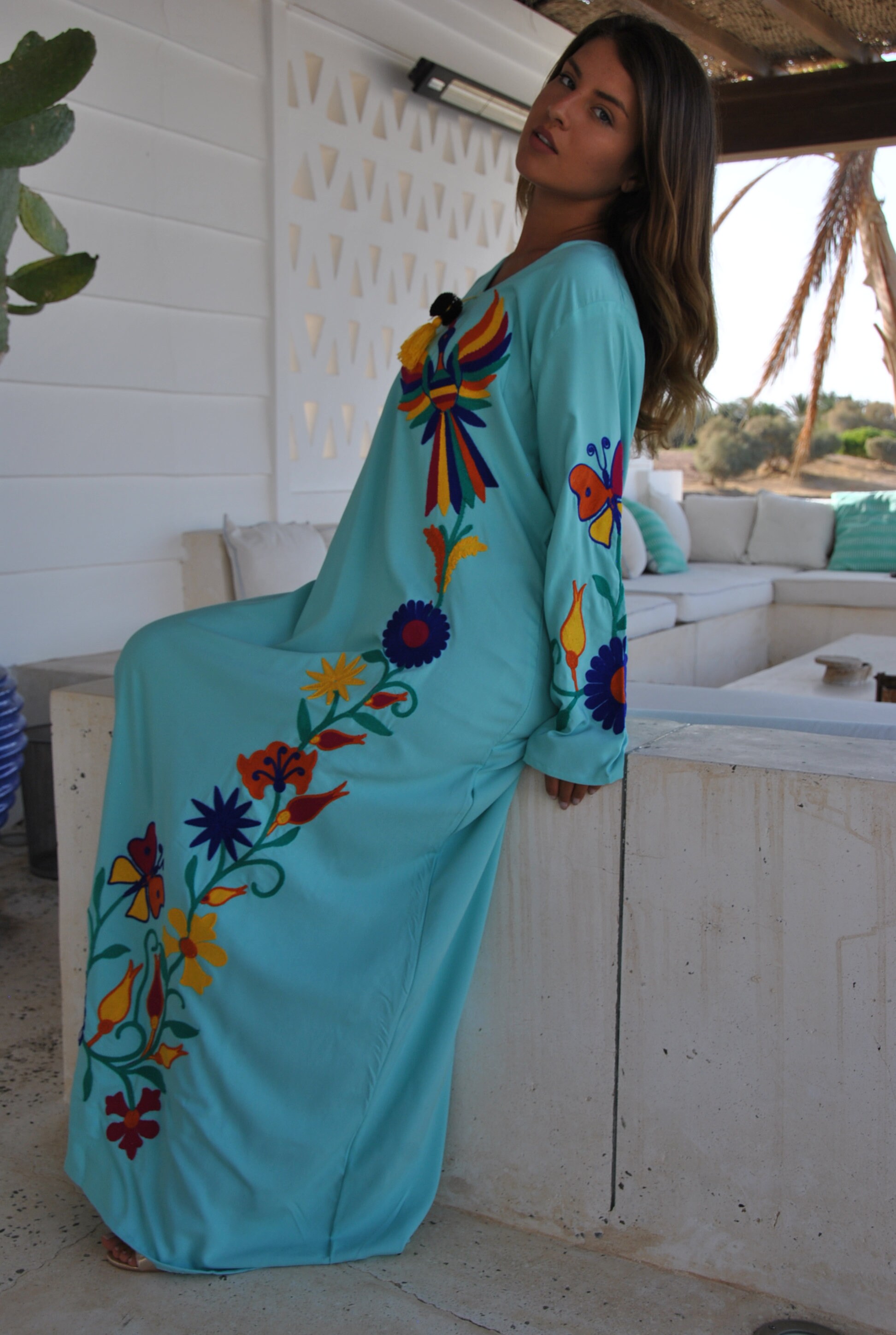 Turquoise peacock embroidered Caftan caftans for women | Etsy