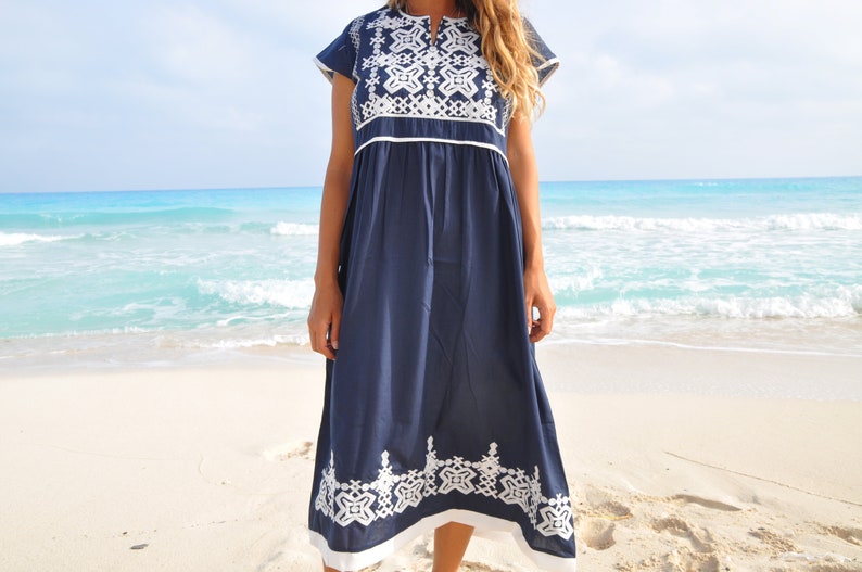 Navy Blue Tunic Embroidered Dress Bohemian Embroidery Tunic - Etsy