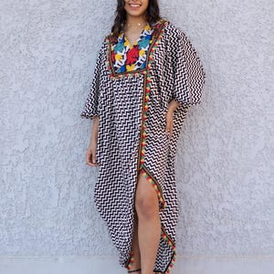 Striped black Caftan, Caftans for women, Loose fit caftan, Open Butterfly Kaftan, caftans for women, Egyptian caftan, Plus size dress ZigZag (Shorter)