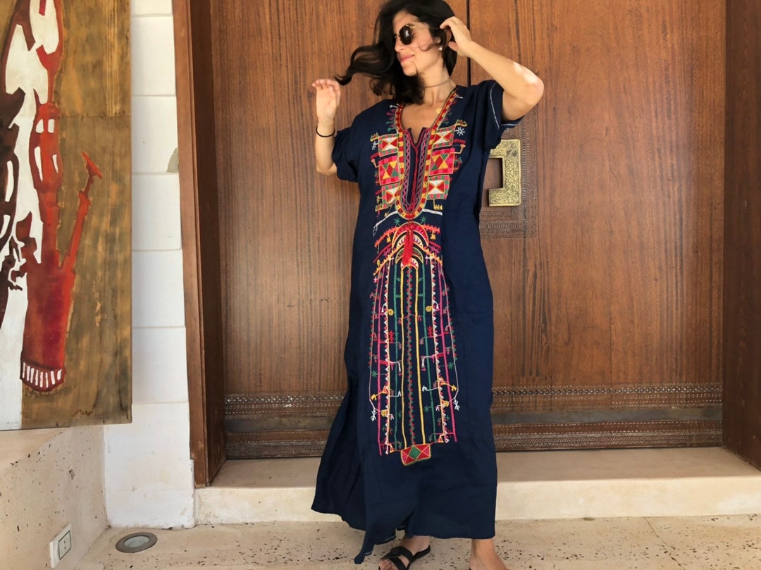 Embroidered Kaftan Dress, Bohemian Maxi, Ethnic Style Long Dress