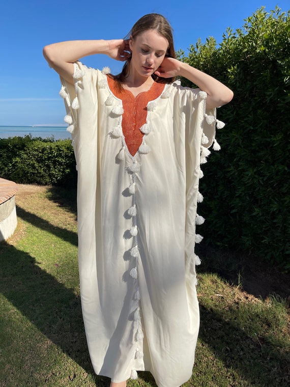 Freie Größe weißer Baumwollkaftan kurzer Kaftan schicker - Etsy Schweiz