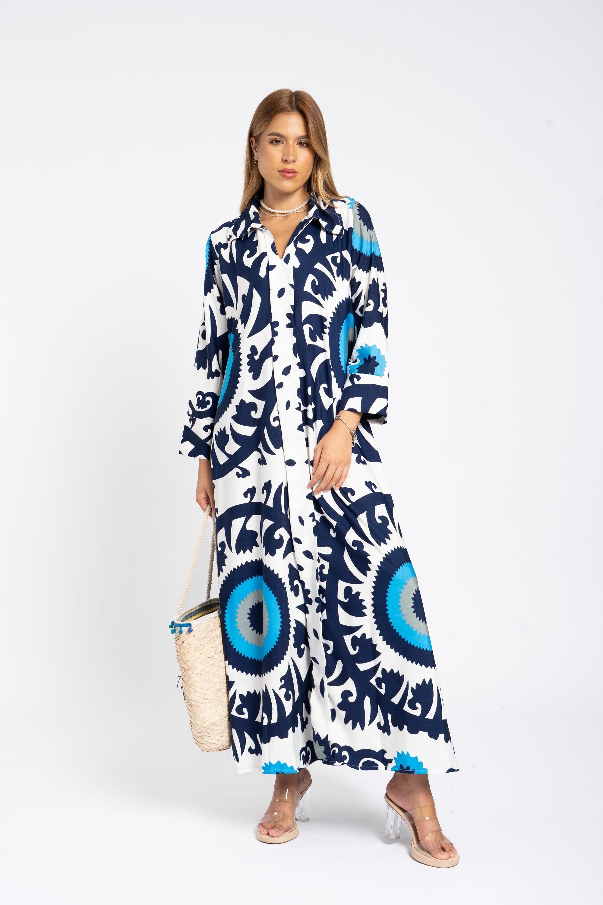 chinese dress ladies Zapaka Women White Blue Floral Boho Long Bridesmaid Dress with Ruffles Off The Shoulder Wedding Guest Dress, Blue / US20W main image 1