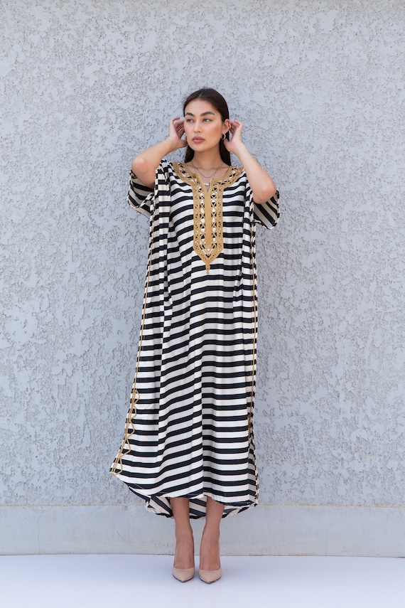Striped hand embroidered kaftan dress, Hamsa Caftan dress, Caftans for women, Boho, Caftans for women, caftans, kaftans, house kaftan Striped hand embroidered kaftan dress, Hamsa Caftan dress, Caftans for women, Boho, Caftans for women, caftans, kaftans, house kaftan
