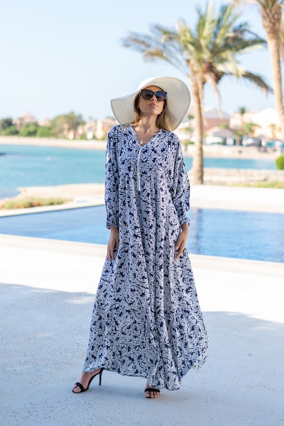 Cotton Boho Summer Blue Yellow Print Caftan for Women, Caftan Dress, Caftans  for Women, Boho Kaftan Dress, Caftans for Women, 7-24 - Etsy Canada