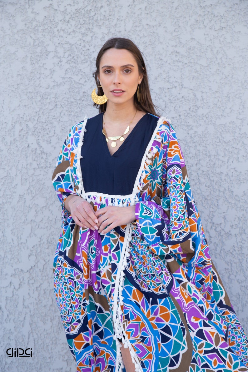 Colorful Open Slit Cotton Kaftan Dress Summer Cotton Caftans Etsy