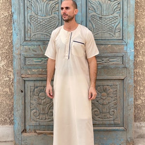 Beige Men&#39;s Kaftan, Short sleeve Men&#39;s kaftan, Cotton men caftan, caftans for men,  men clothing, gift for men, husband gift, gift for him