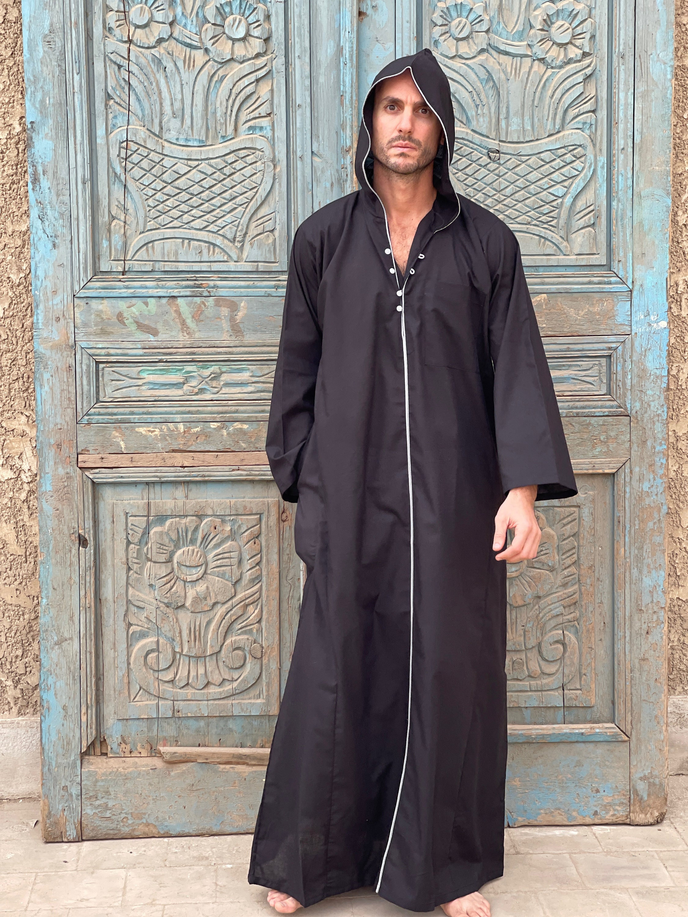 Black Hooded Men's Kaftan Egyptian Cotton Caftan - Etsy Australia