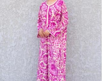 Embroidered Kaftan Dress, Boho Summer Maxi, 100% Polyester, Women's Bohemian Style