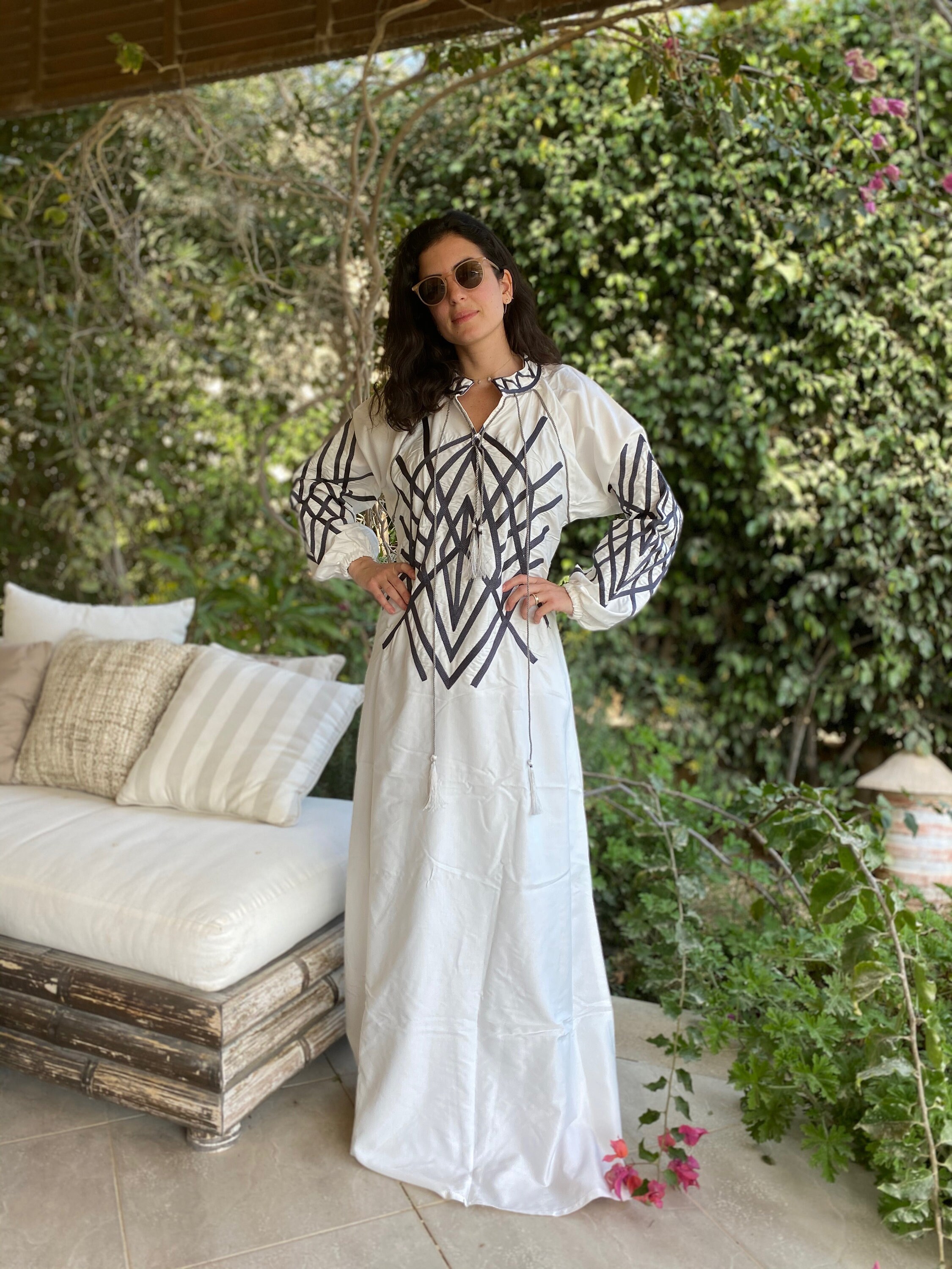 Gipci Chic White Summer Boho Kaftan Dress, Long Sleeve Cotton Kaftan Dress, Embroidered Maxi Dress, Kaftan Maxi Dress, Caftans for Women, Caftans