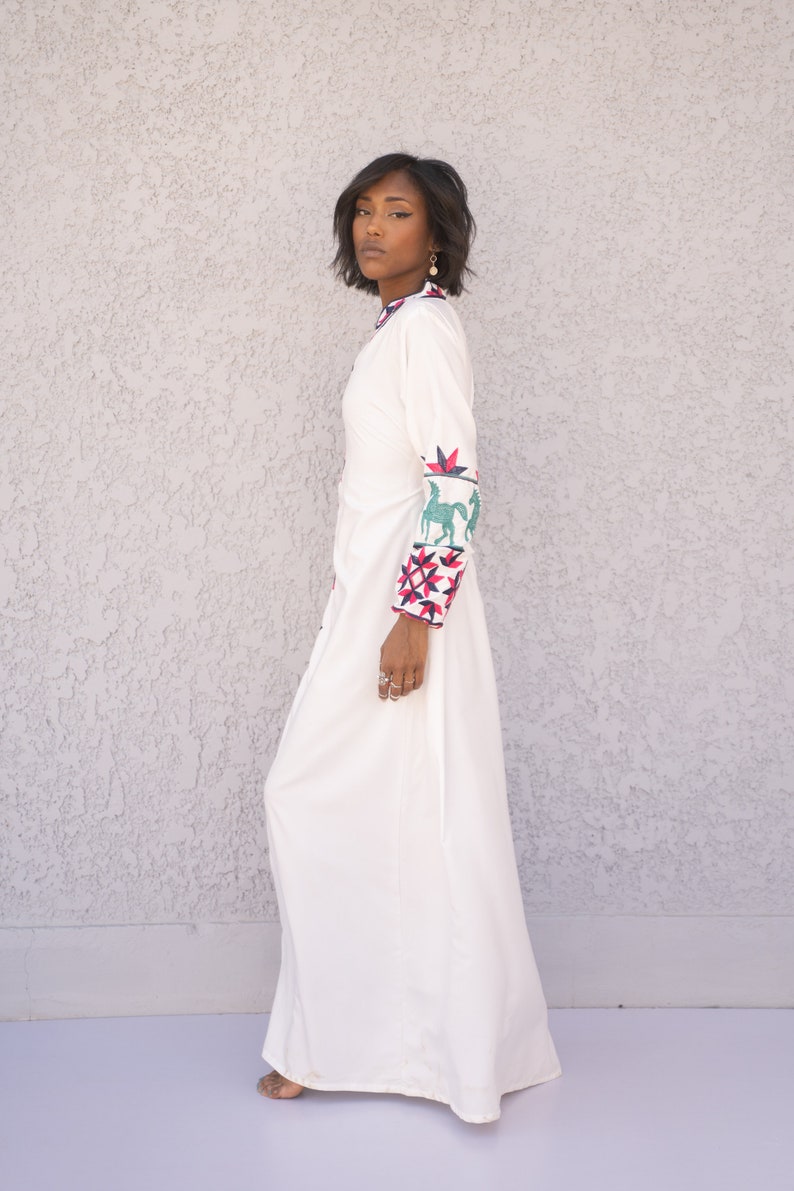 White Open Front Caftan with Embroidery Detail main image 1