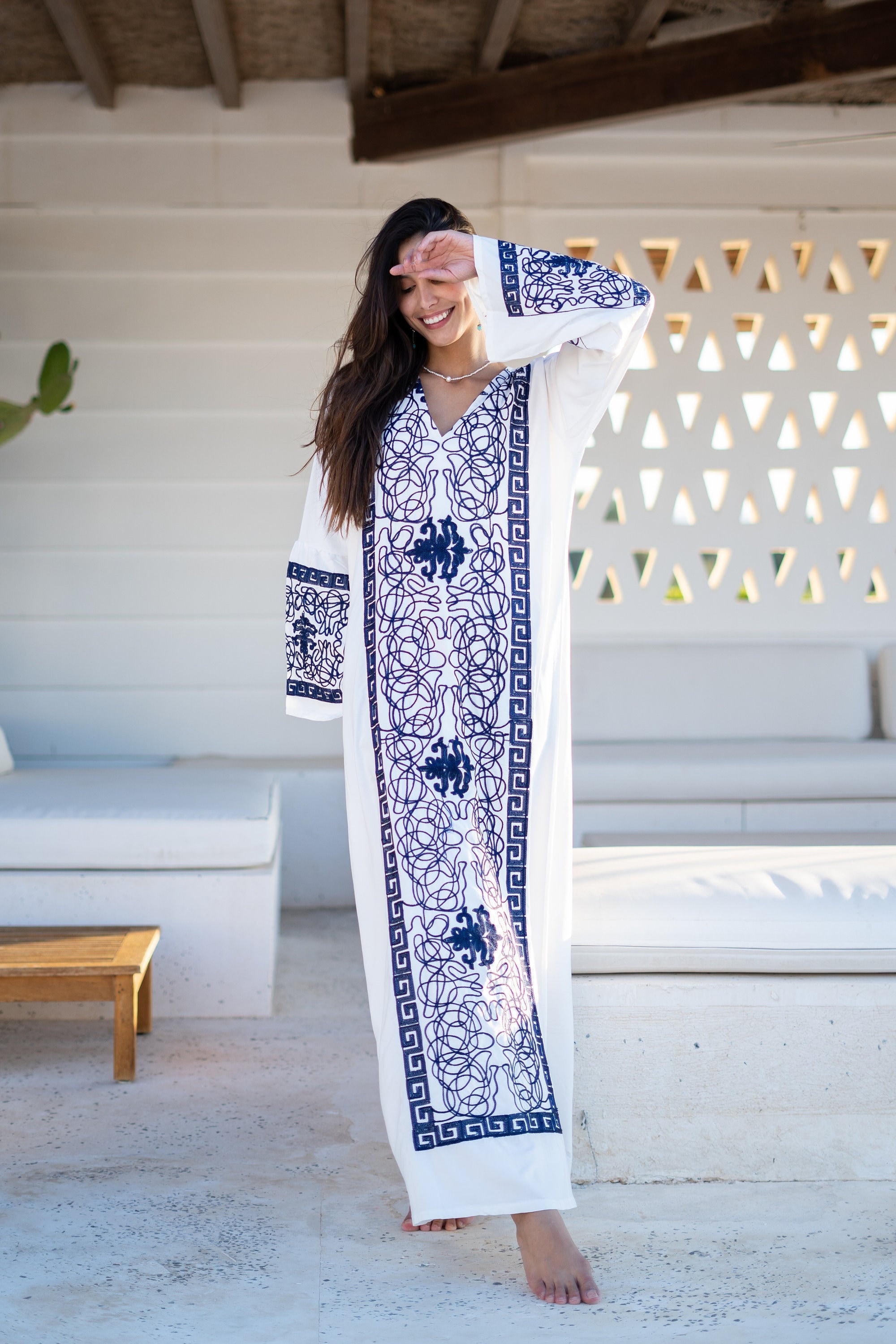 Classy Purple Embroidered Caftan Maxi Dress, Kaftan Maxi
