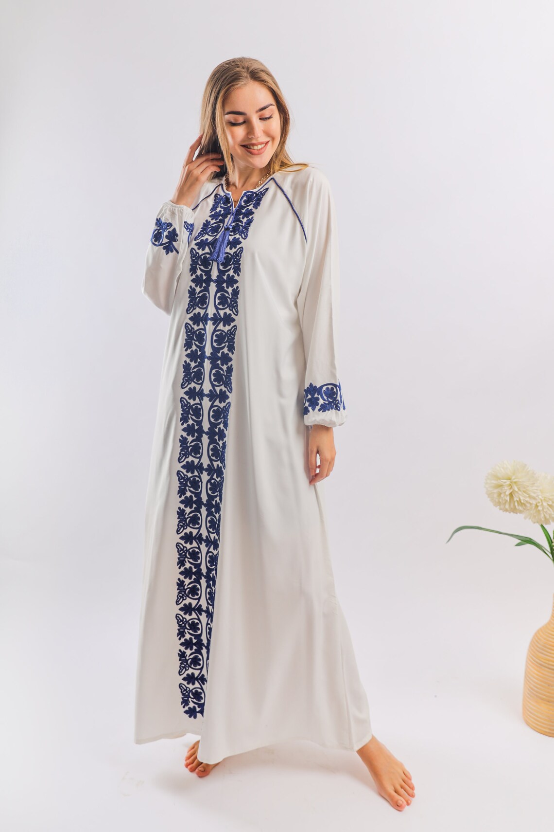 Royal White Embroidered Cotton Caftan Dress Caftans for - Etsy
