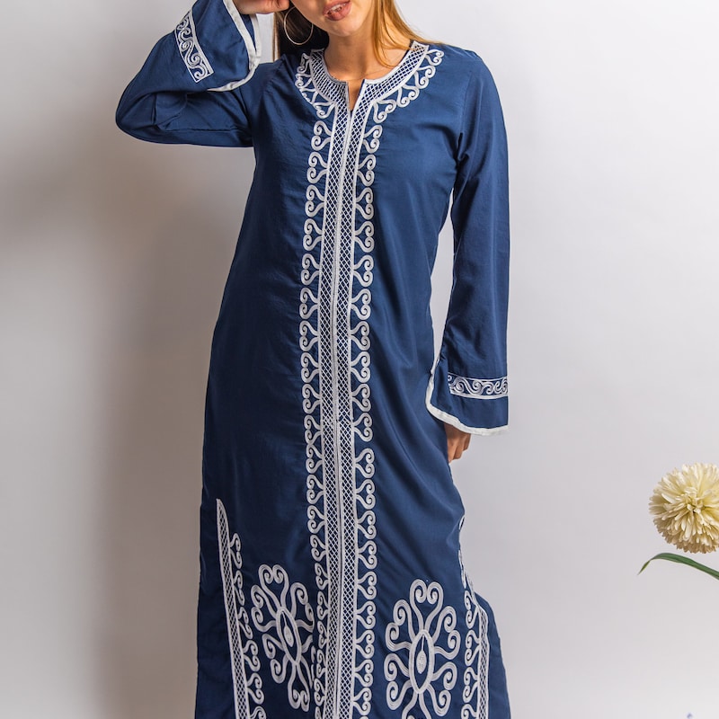 Navy Blue Songket Long Sleeve Kaftan.