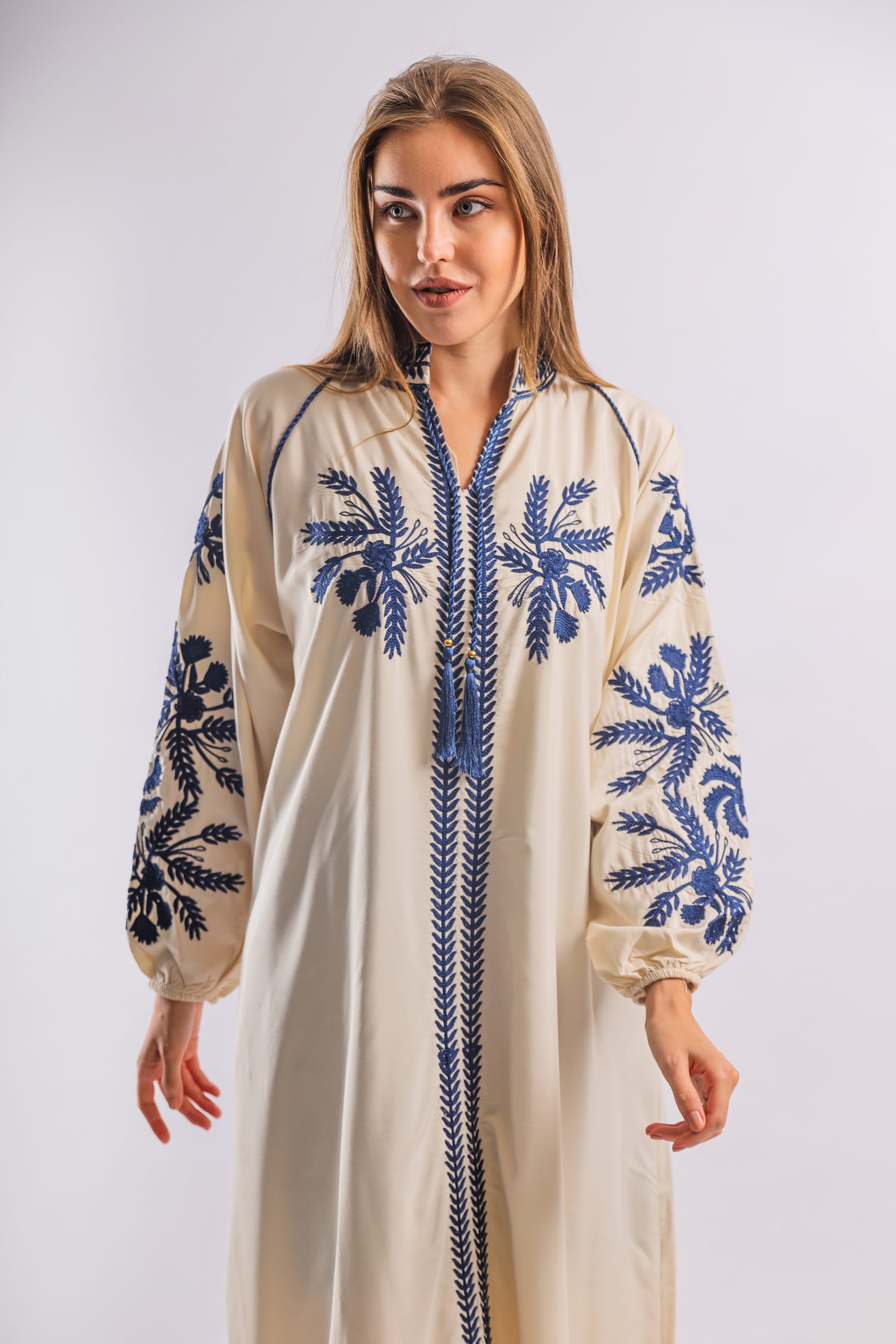 Chic beige embroidered cotton Caftan caftans for women | Etsy