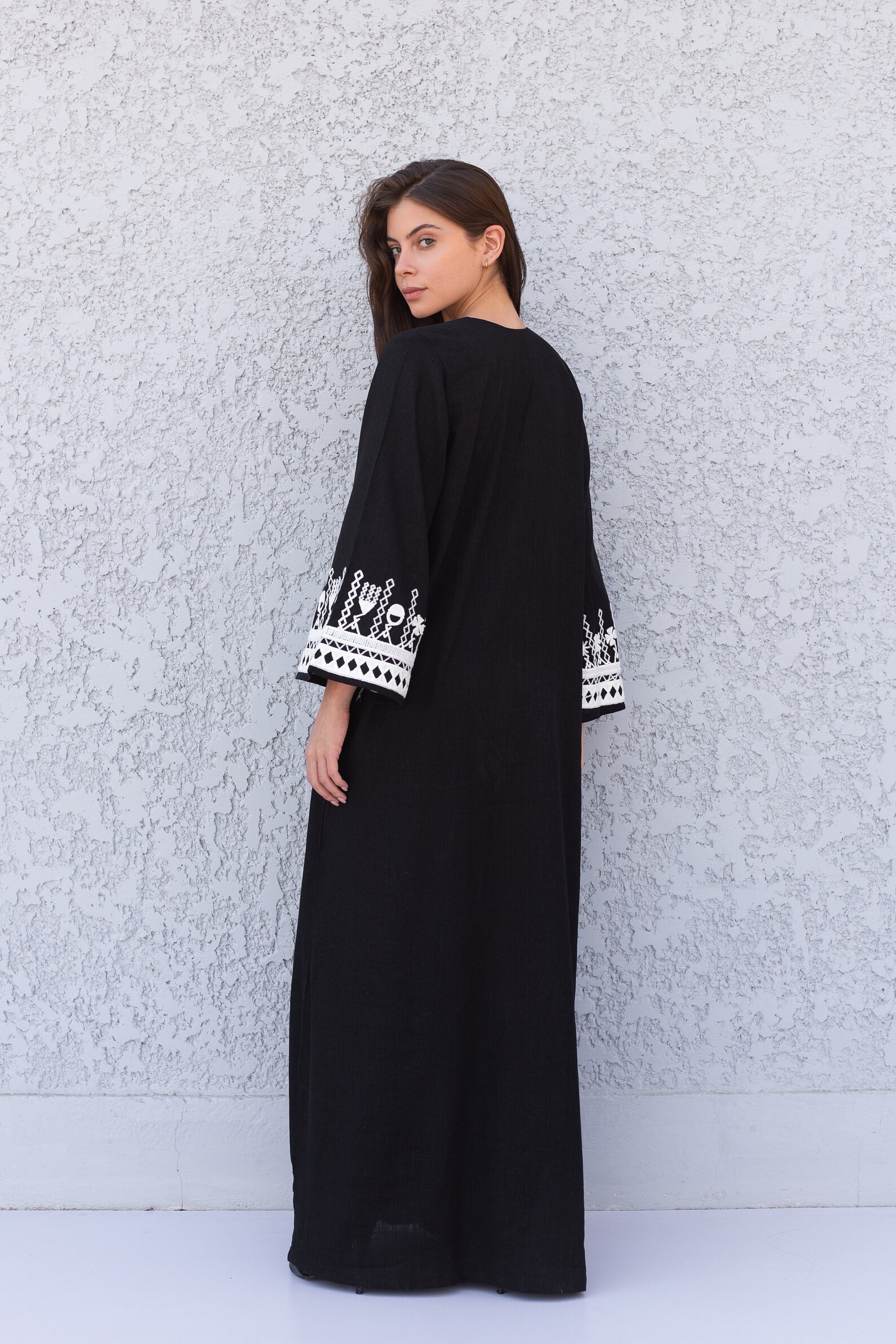 Stunning Black Siwa Embroidered Linen Caftan Cotton/linen Etsy