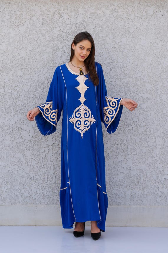 blue kaftan maxi dress NicoBlu Thetis Long Kaftan in Mediterranean Blue XL