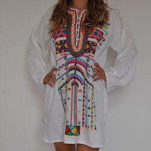 Vintage Bedouin Tunic hand embroidered dress, Boho dress, Egyptian cotton. Summer, beach, resorts, colorful, eccentric dress, siwa cotton