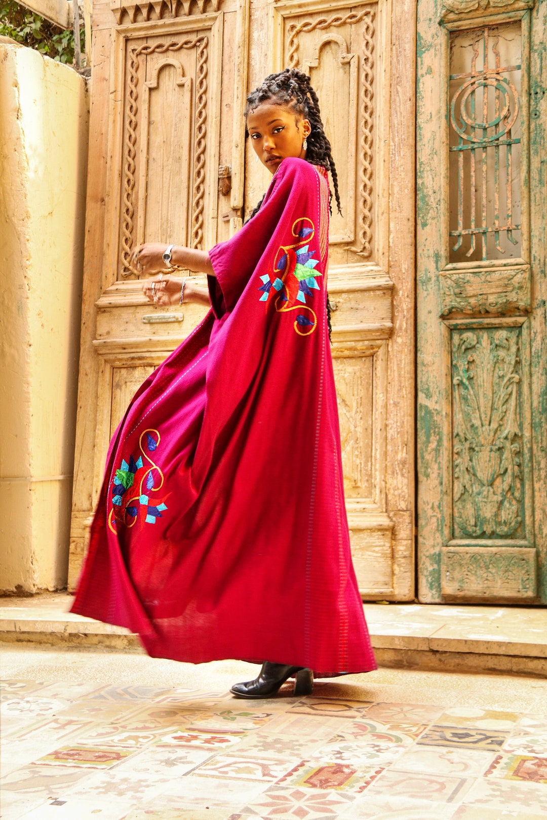 Embroidered Hemline Abaya in Burgundy