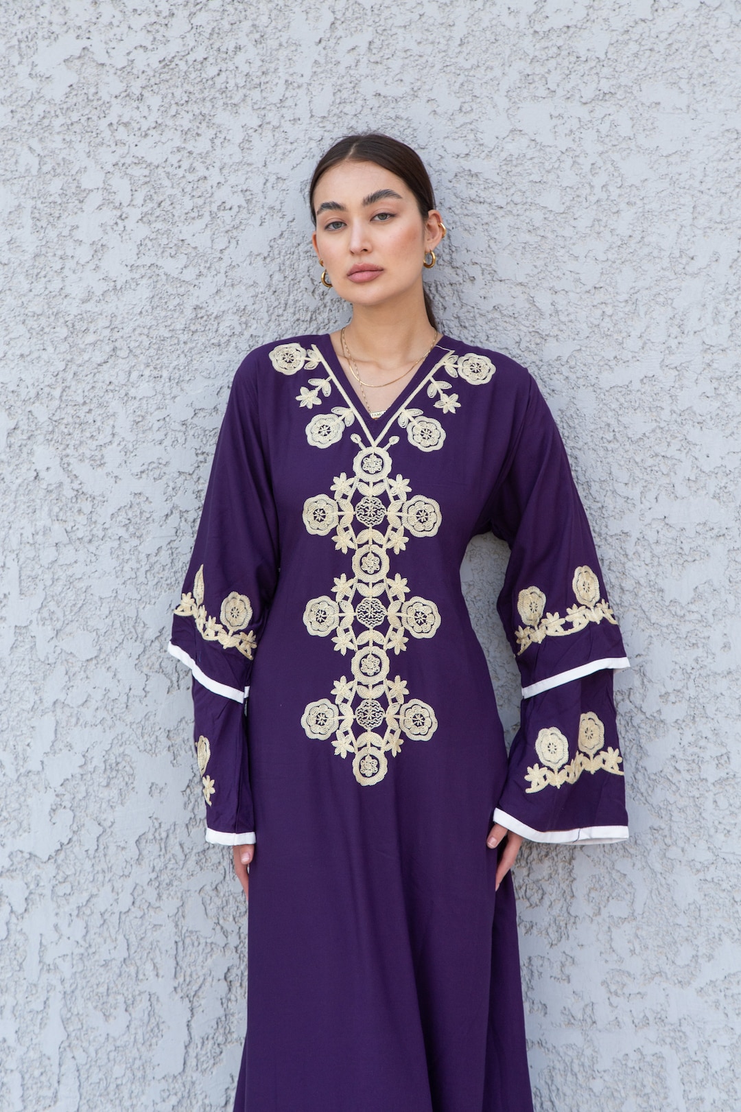 Phoenix Purple Cactus Midi Kaftan Dress