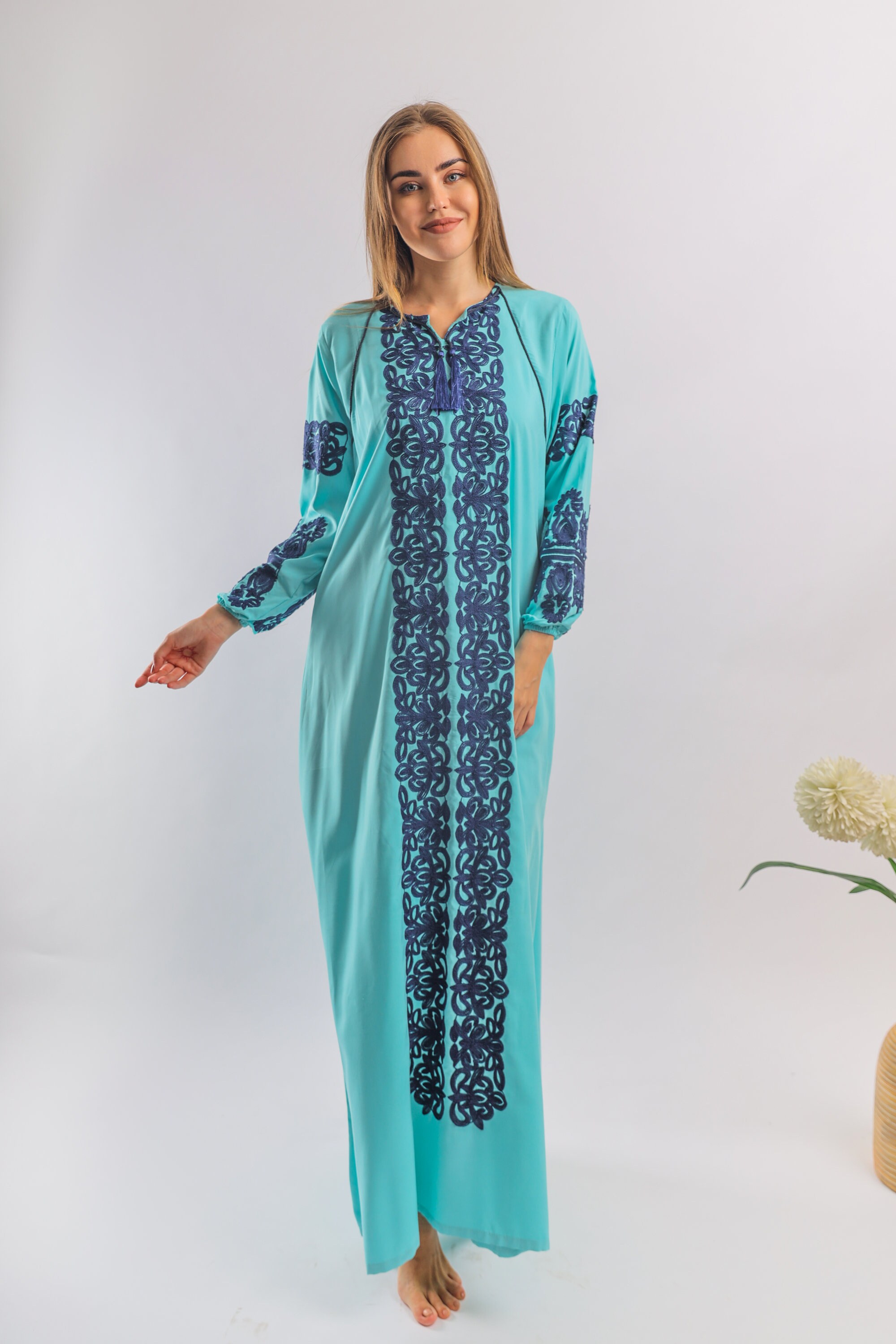 Royal White Embroidered Cotton Caftan Dress Caftans for Etsy