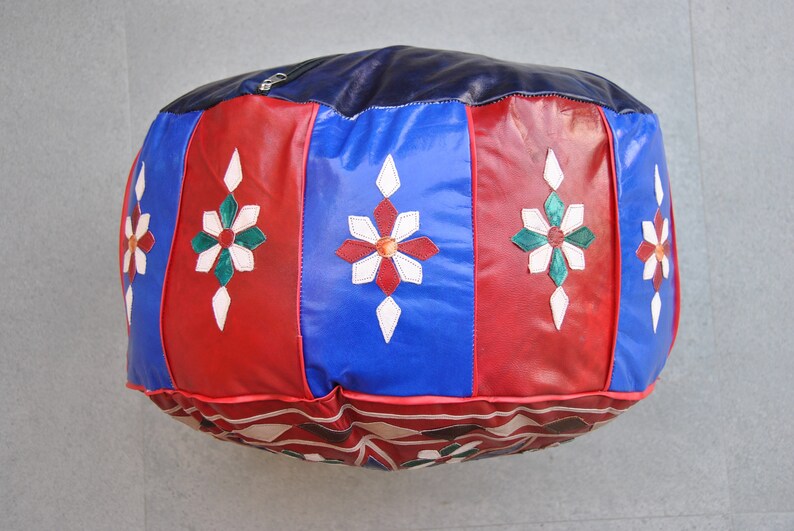 Genuine Leather Mandala Style Pouf Oriental Pouf Ottoman Pouf Moroccan Pouf Handcrafted Leather Bohemian Pouf