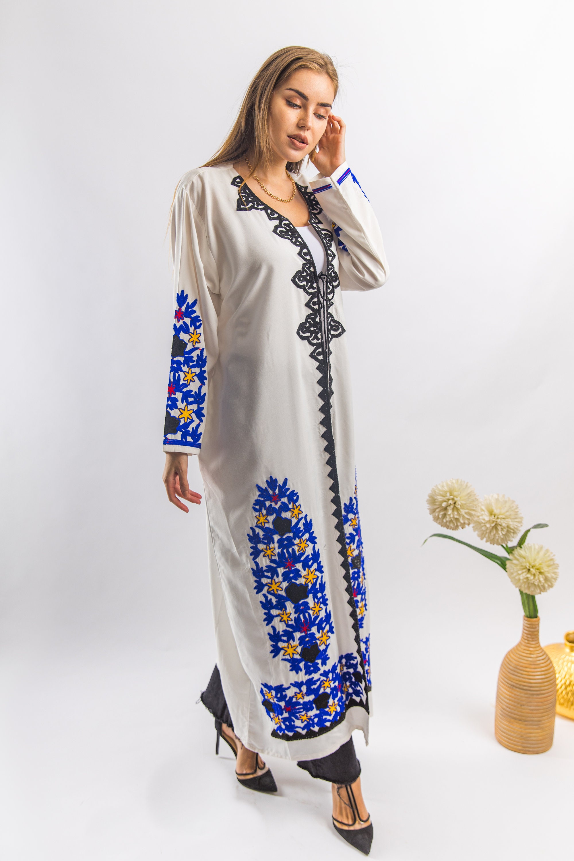 White embroidered Kimono Kimonos for women Summer bohemian Etsy