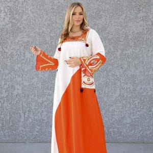 Boho embroidered linen caftan with pockets, Blue/Turquoise embroidered women caftan for women, Boho caftans for women