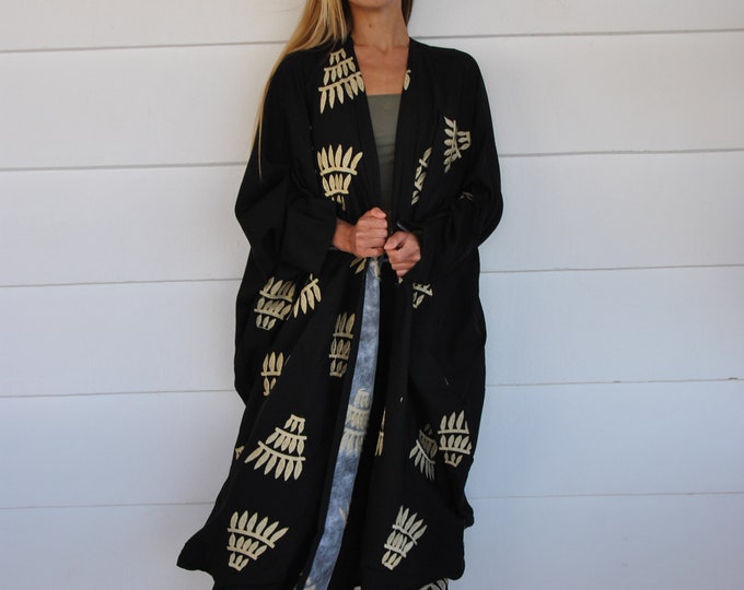 Black Summer Kimono Swimsuit Cover Up Boho Embroidered Etsy
