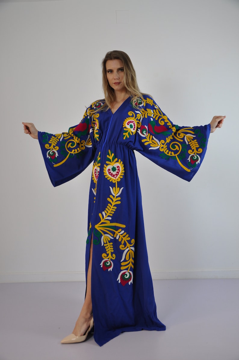 Vibrant Blue summer Kaftan Embroidered Kaftan dress African | Etsy