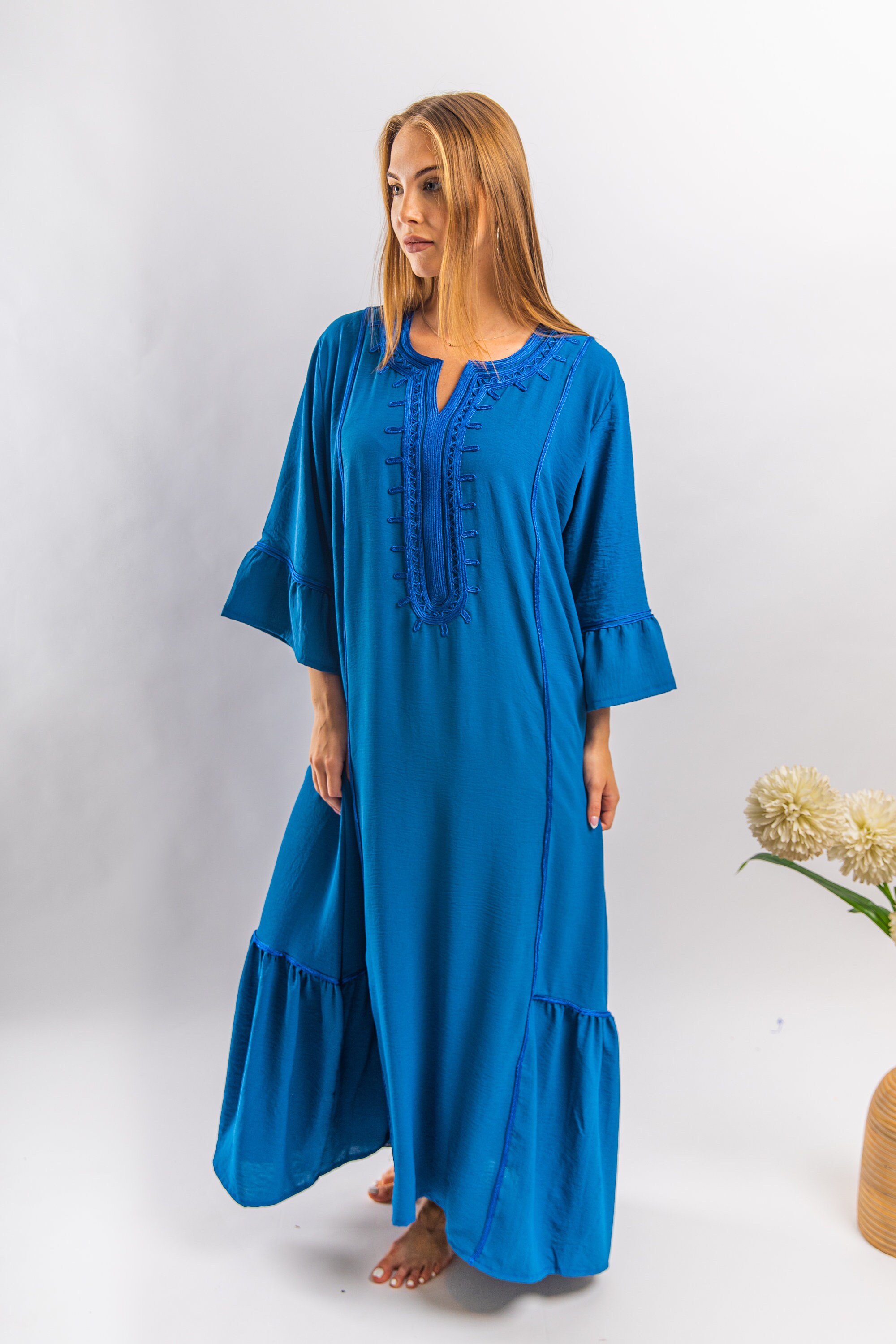 Luxurious Navy Blue linen/cotton caftan chic cotton caftans | Etsy