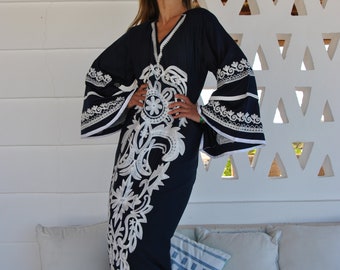 Stunning Navy Blue embroidered Caftan, wide sleeve caftan for women, embroidered Caftan dress, Caftan maxi dress, Caftans for women, Caftans