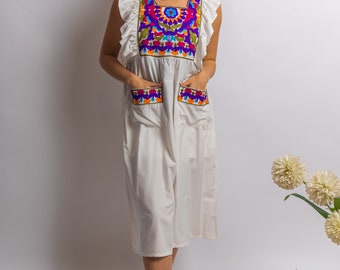 Off shoulder white embroidered kaftan with pockets, embroidered tunic kaftan, cotton embroidered tunic dress, Summer tunic, tunics