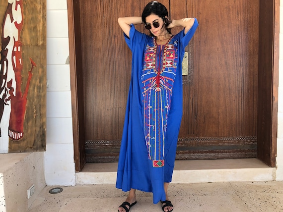 Embroidered top cotton kaftan