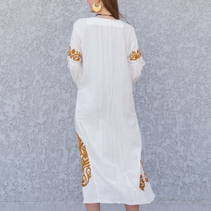 Effective Embroidered Full Length Kaftan Dress-White