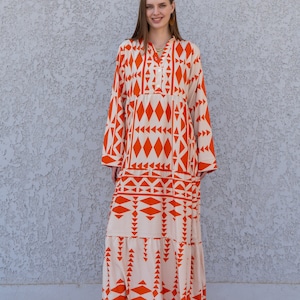 Beautiful orange print kaftan dress, caftans for women, Boho Kaftan dress, Caftans for women, long summer kaftan, kaftans, caftan