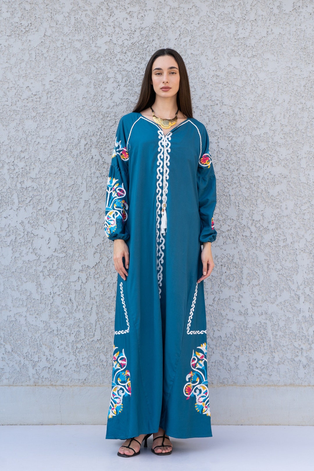 Blue Boho Printed Kaftan Kurta - The Kaftan Company