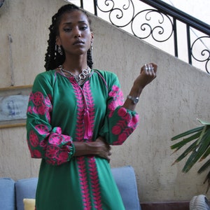 Boho green Caftan, Long sleeve Caftan dress, Colorful embroidered Caftan dress, Caftan maxi dress, Caftans for women, Caftans