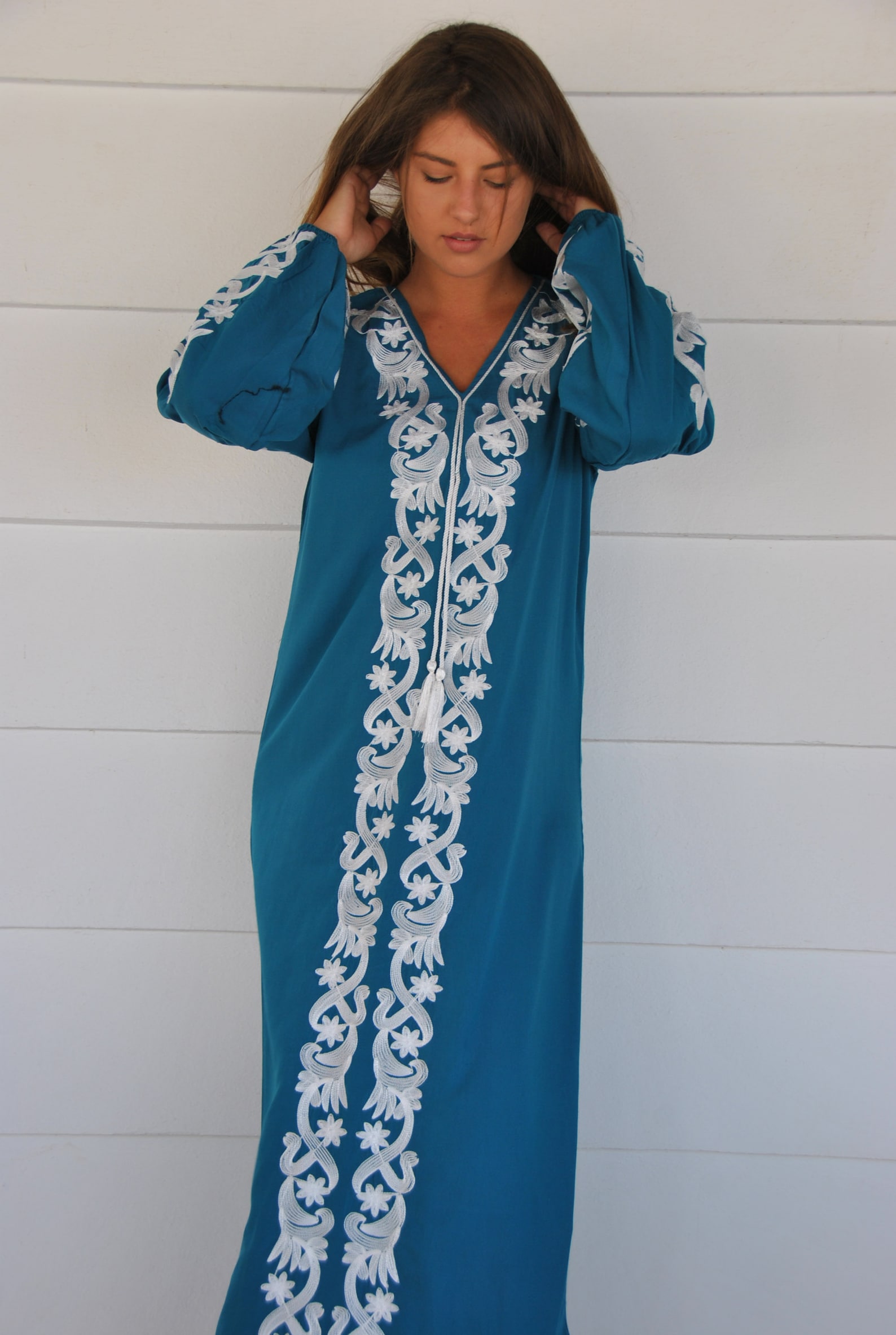 Blue summer Kaftan Long sleeve cotton Kaftan dress Colorful Etsy