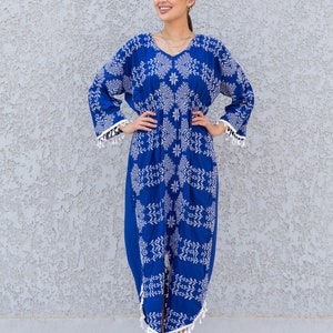 Stunning Blue embroidered Cotton Kaftan maxi dress, Kaftan maxi, Cotton caftan women, caftan, Chic embroidered caftan, Egyptian cotton10-23