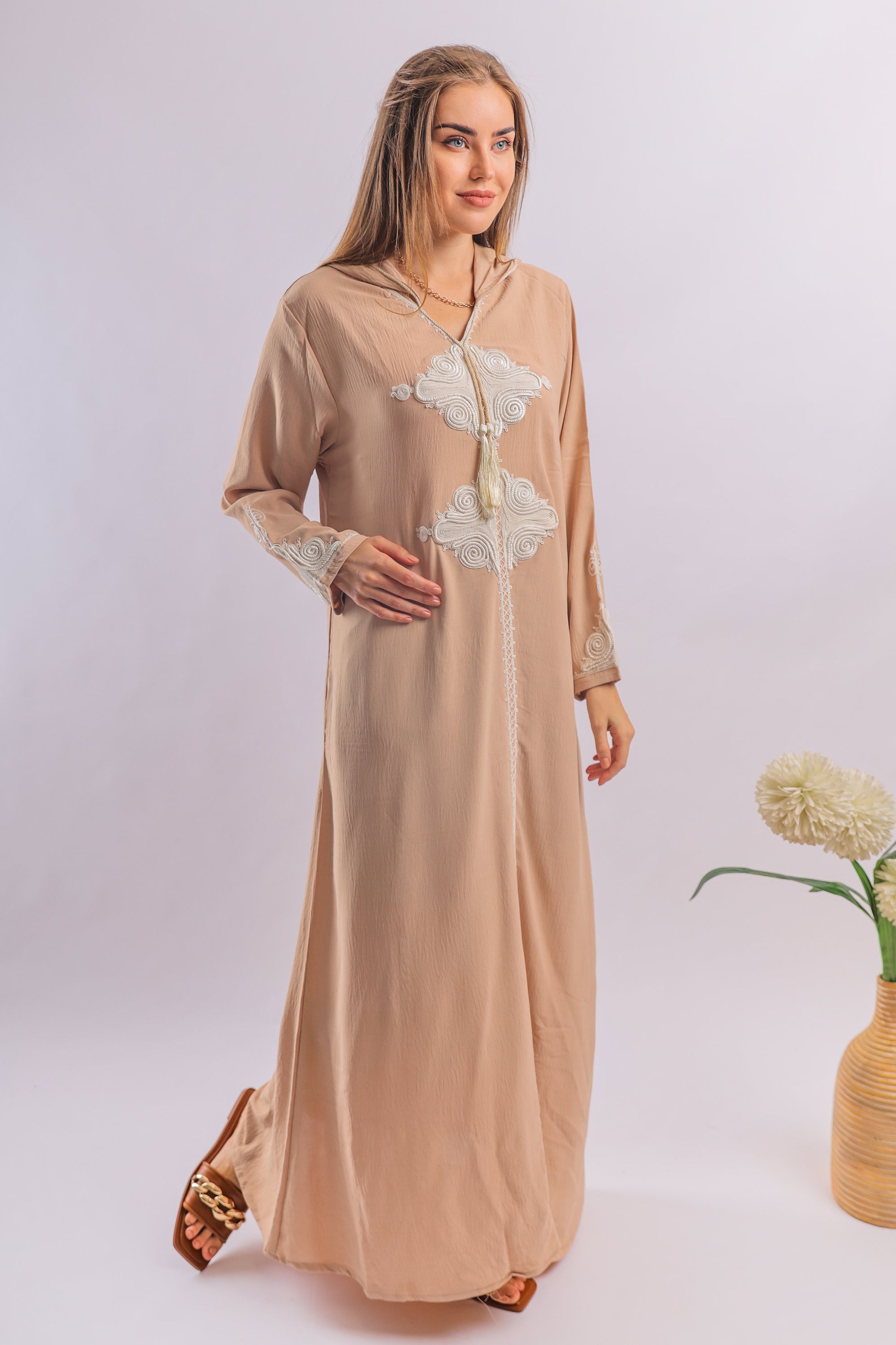 Stunningly chic Hooded linen/cotton caftan chic embroidered Etsy