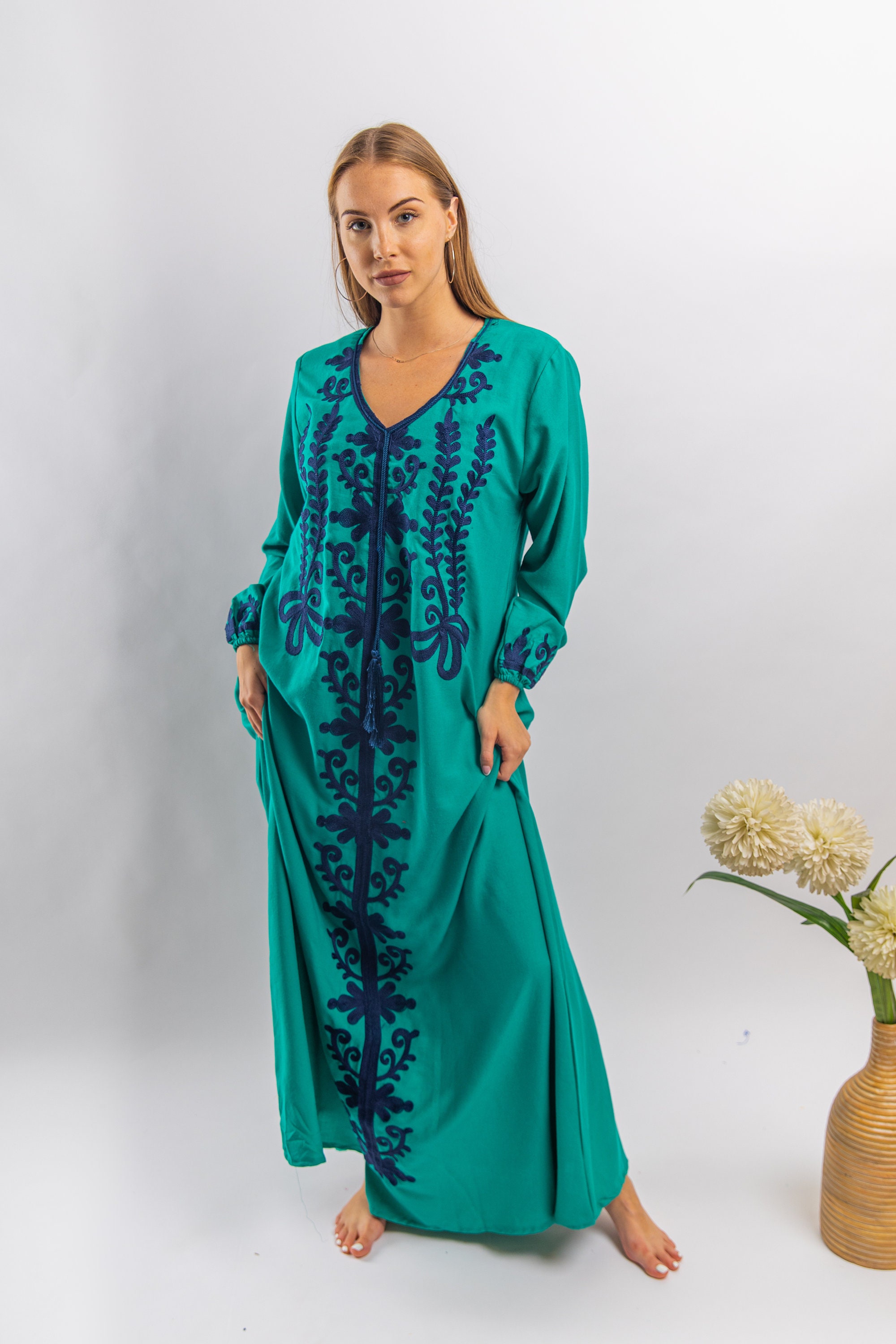 Petrol grün bestickt Baumwolle Kaftan Kaftane für Frauen | Etsy