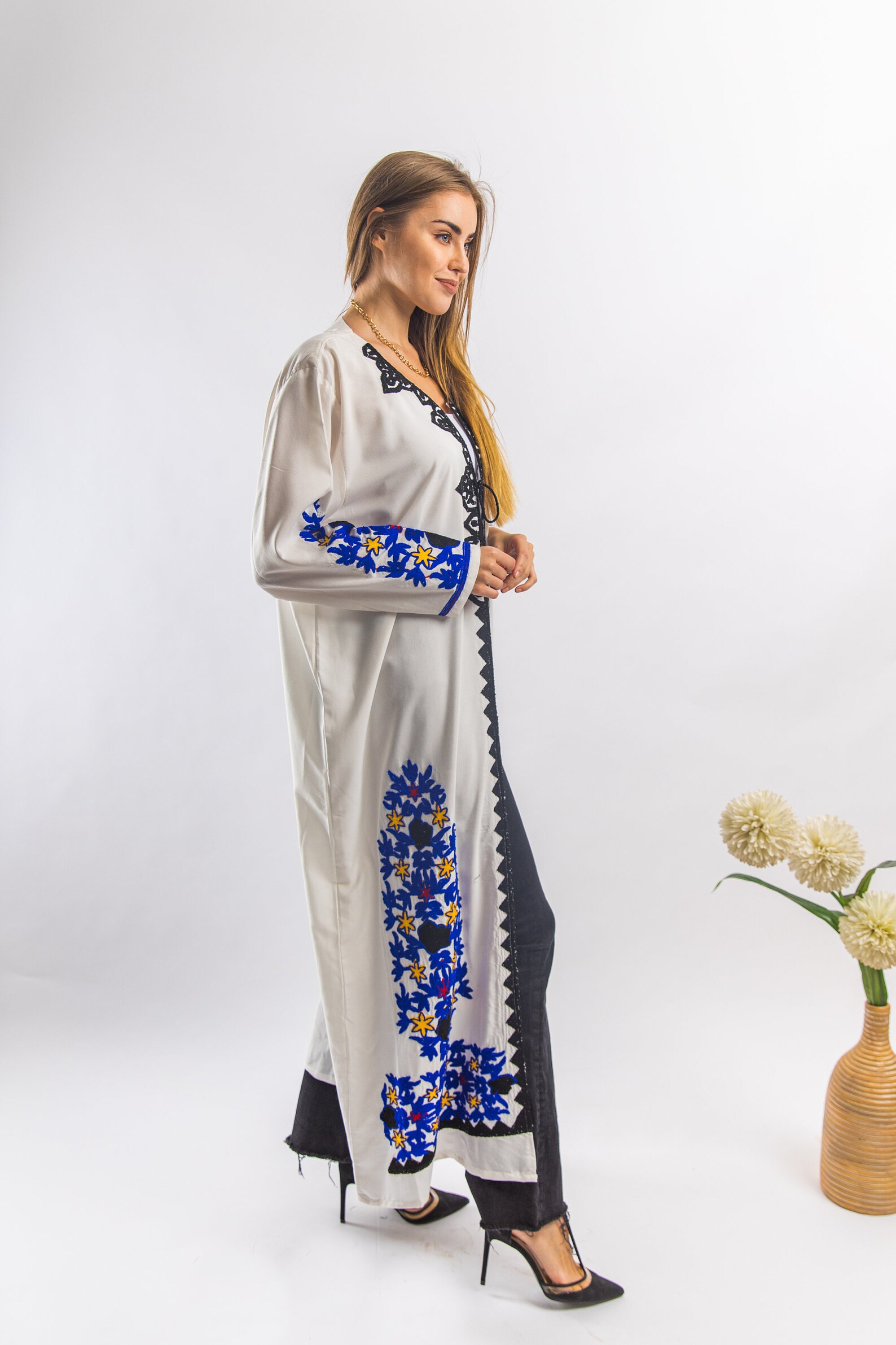 White embroidered Kimono Kimonos for women Summer bohemian Etsy