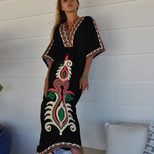 Black Hand Embroidered kaftan dress, cotton Kaftan dress, embroidered kaftan, women kaftans, caftans for women, caftans, summer kaftans