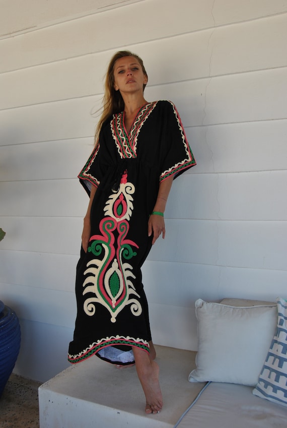 Black Hand Embroidered kaftan dress cotton Kaftan dress embroidered kaftan women kaftans caftans for women caftans summer kaftans