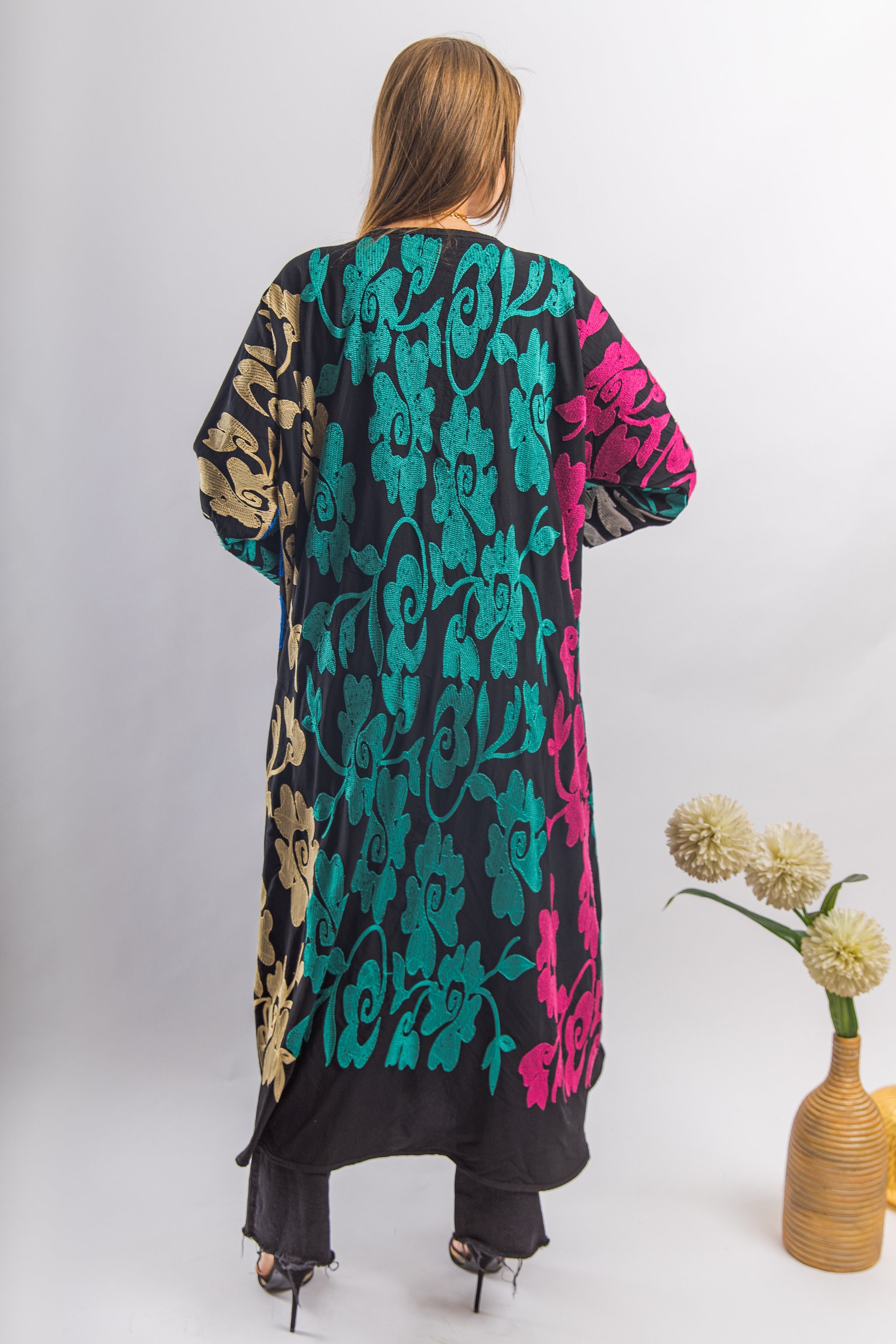 Gypsy Black Embroidered Kimono Kimonos for Women Summer Etsy