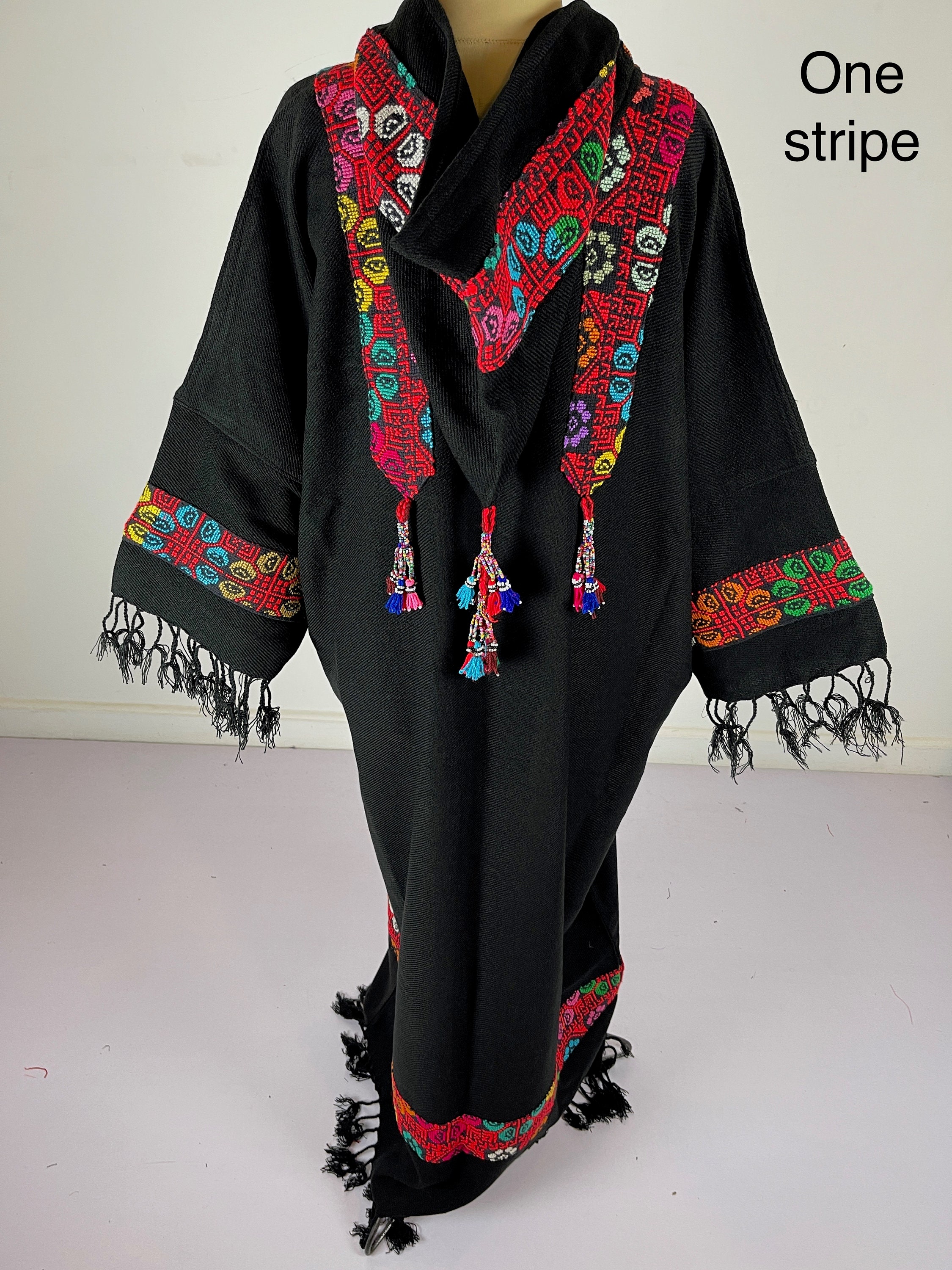 Embroidered Wool Kimono Jacket, Plus Size Bohemian, Black Winter